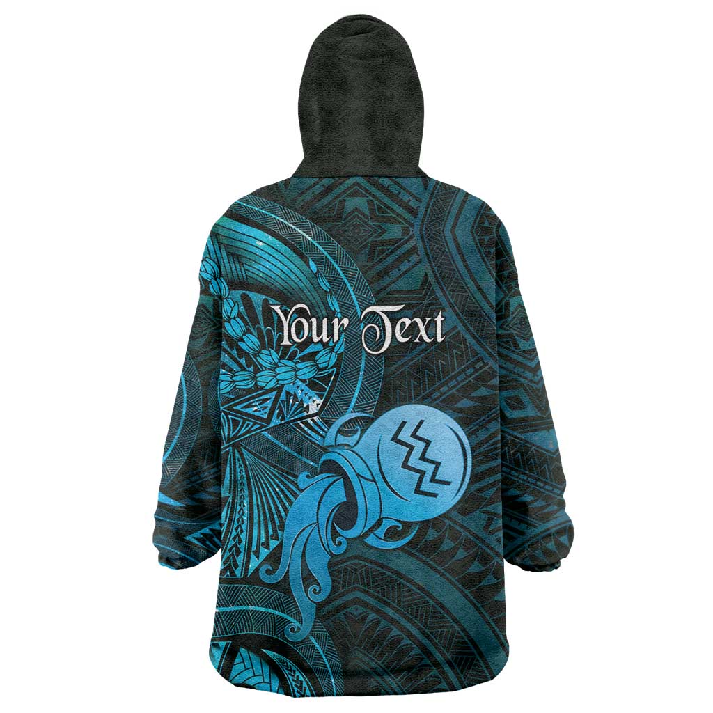 Personalised Polynesia Zodiac Aquarius Wearable Blanket Hoodie Galaxy Polynesian Pattern Chest Tattoo Style