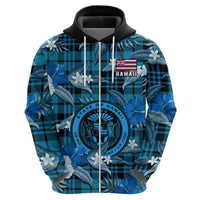 Custom Hawaii State Hoodie Tropical Flowers Mix Tartan Blue Version LT14 - Polynesian Pride
