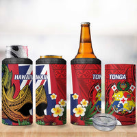 Hawaii And Tonga 4 in 1 Can Cooler Tumbler Shark Tattoo With Tongan Coat Of Arms LT14 - Polynesian Pride