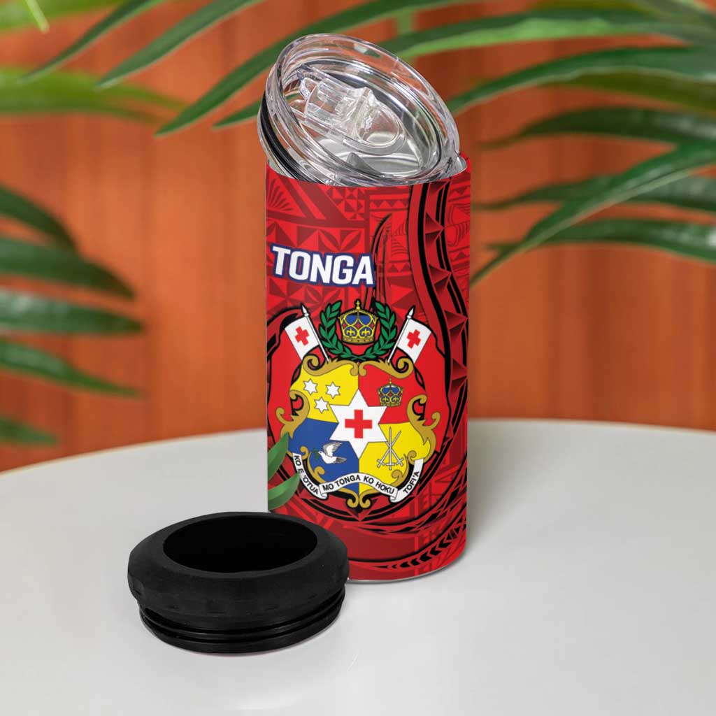 Hawaii And Tonga 4 in 1 Can Cooler Tumbler Shark Tattoo With Tongan Coat Of Arms LT14 - Polynesian Pride