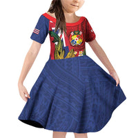 Hawaii And Tonga Family Matching Off Shoulder Short Dress and Hawaiian Shirt Shark Tattoo With Tongan Coat Of Arms LT14 Daughter's Dress Red - Polynesian Pride