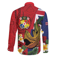 Hawaii And Tonga Family Matching Off Shoulder Short Dress and Hawaiian Shirt Shark Tattoo With Tongan Coat Of Arms LT14 - Polynesian Pride