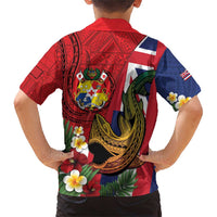 Hawaii And Tonga Family Matching Short Sleeve Bodycon Dress and Hawaiian Shirt Shark Tattoo With Tongan Coat Of Arms