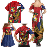 Hawaii And Tonga Family Matching Summer Maxi Dress and Hawaiian Shirt Shark Tattoo With Tongan Coat Of Arms