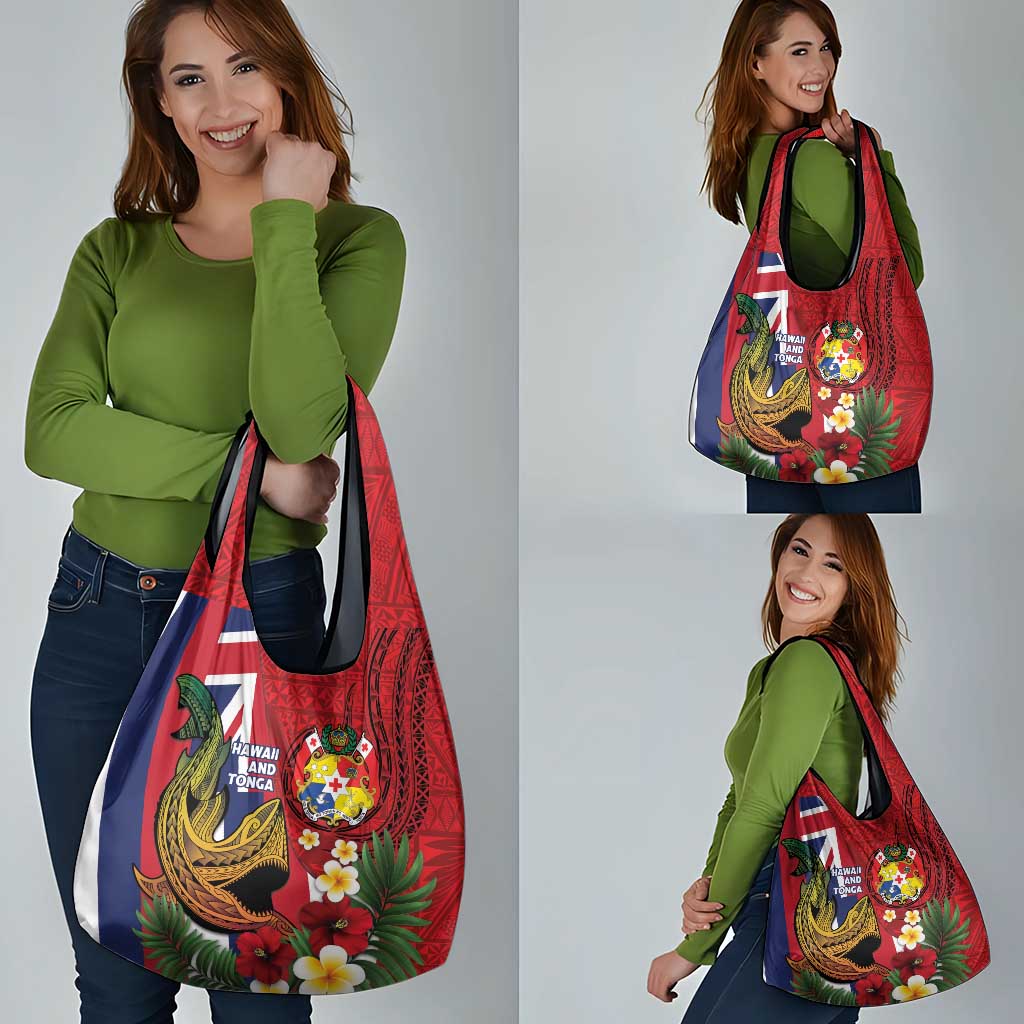 Hawaii And Tonga Grocery Bag Shark Tattoo With Tongan Coat Of Arms