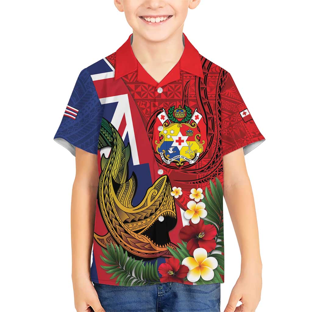 Hawaii And Tonga Hawaiian Shirt Shark Tattoo With Tongan Coat Of Arms LT14 - Polynesian Pride