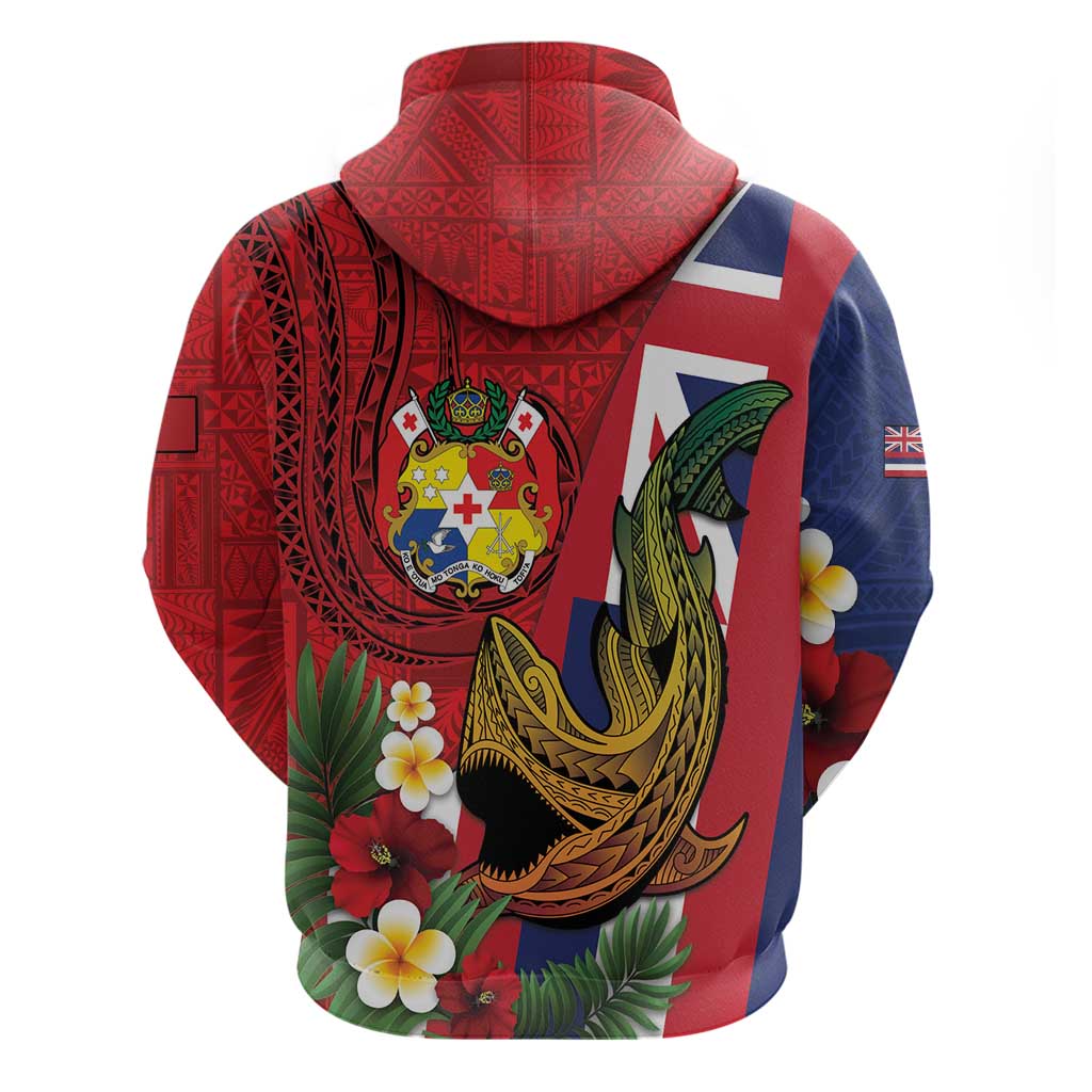 Hawaii And Tonga Hoodie Shark Tattoo With Tongan Coat Of Arms LT14 - Polynesian Pride