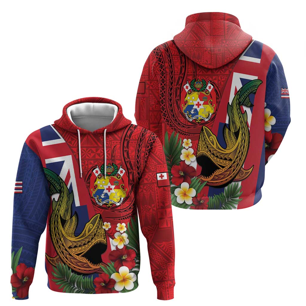 Hawaii And Tonga Hoodie Shark Tattoo With Tongan Coat Of Arms LT14 - Polynesian Pride