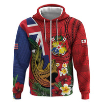 Hawaii And Tonga Hoodie Shark Tattoo With Tongan Coat Of Arms LT14 Zip Hoodie Red - Polynesian Pride