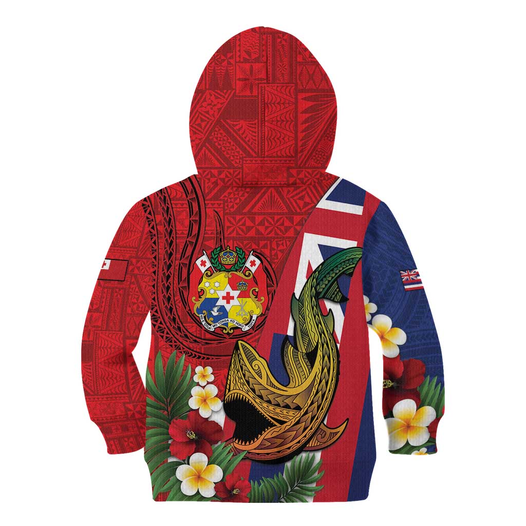Hawaii And Tonga Kid Hoodie Shark Tattoo With Tongan Coat Of Arms LT14 - Polynesian Pride