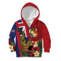 Hawaii And Tonga Kid Hoodie Shark Tattoo With Tongan Coat Of Arms LT14 Zip Hoodie Red - Polynesian Pride