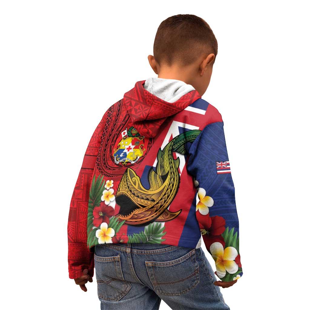 Hawaii And Tonga Kid Hoodie Shark Tattoo With Tongan Coat Of Arms LT14 - Polynesian Pride