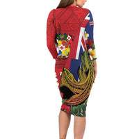 Hawaii And Tonga Long Sleeve Bodycon Dress Shark Tattoo With Tongan Coat Of Arms LT14 - Polynesian Pride