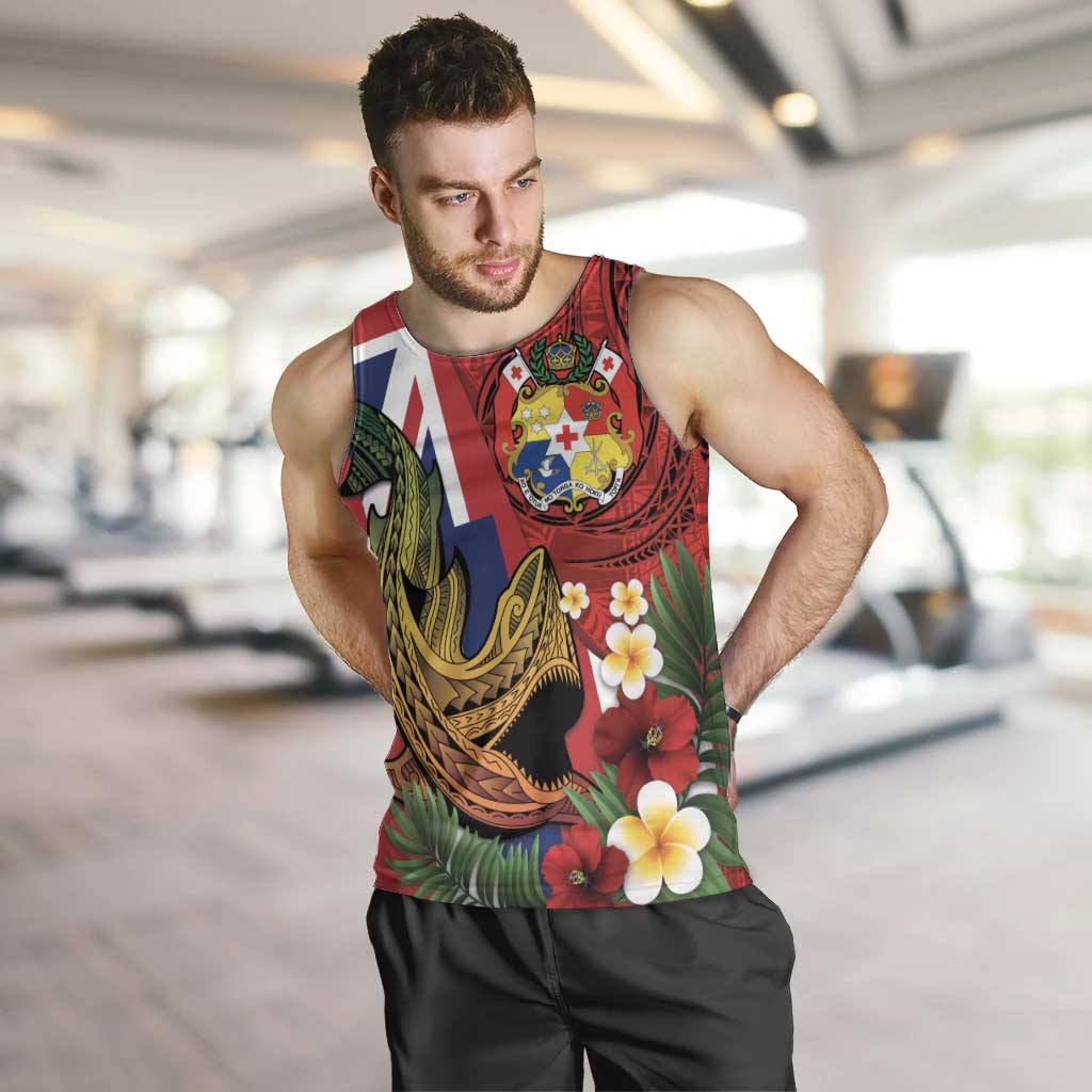 Hawaii And Tonga Men Tank Top Shark Tattoo With Tongan Coat Of Arms