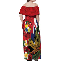Hawaii And Tonga Off Shoulder Maxi Dress Shark Tattoo With Tongan Coat Of Arms LT14 - Polynesian Pride