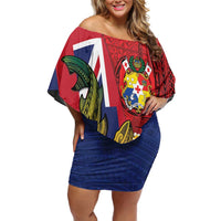 Hawaii And Tonga Off Shoulder Short Dress Shark Tattoo With Tongan Coat Of Arms LT14 Women Red - Polynesian Pride