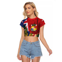 Hawaii And Tonga Raglan Cropped T Shirt Shark Tattoo With Tongan Coat Of Arms LT14 Female Red - Polynesian Pride