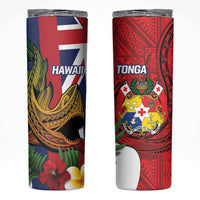 Hawaii And Tonga Skinny Tumbler Shark Tattoo With Tongan Coat Of Arms LT14 Red - Polynesian Pride