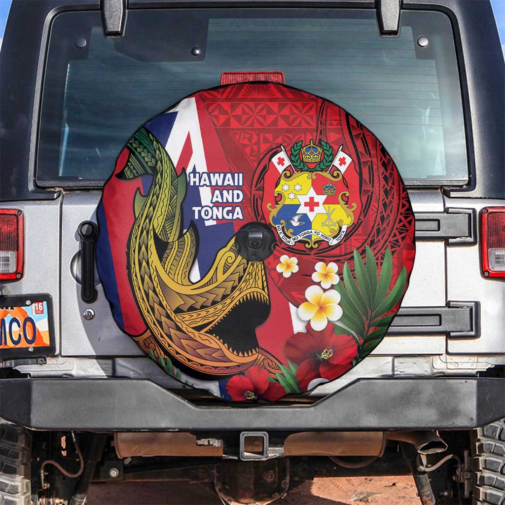 Hawaii And Tonga Spare Tire Cover Shark Tattoo With Tongan Coat Of Arms LT14 Red - Polynesian Pride