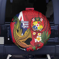 Hawaii And Tonga Spare Tire Cover Shark Tattoo With Tongan Coat Of Arms LT14 No hole Red - Polynesian Pride
