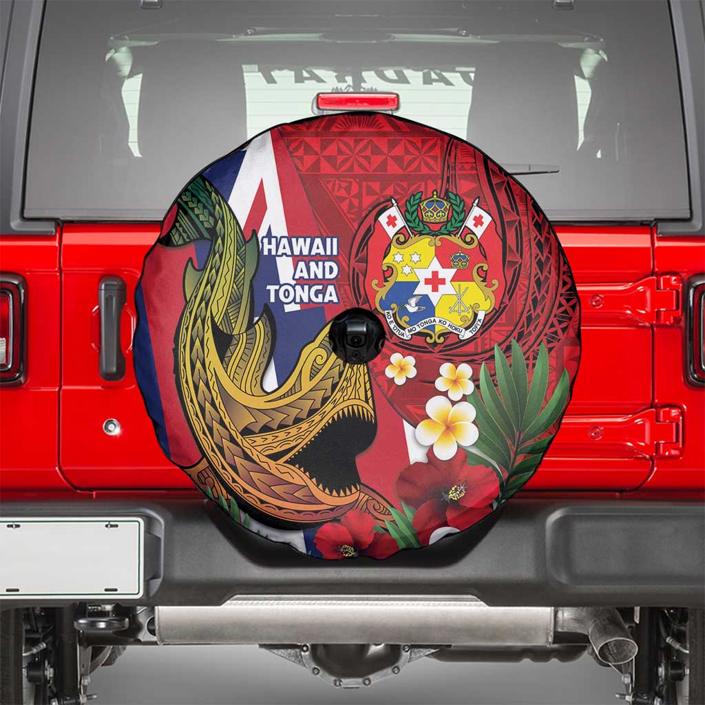 Hawaii And Tonga Spare Tire Cover Shark Tattoo With Tongan Coat Of Arms LT14 - Polynesian Pride