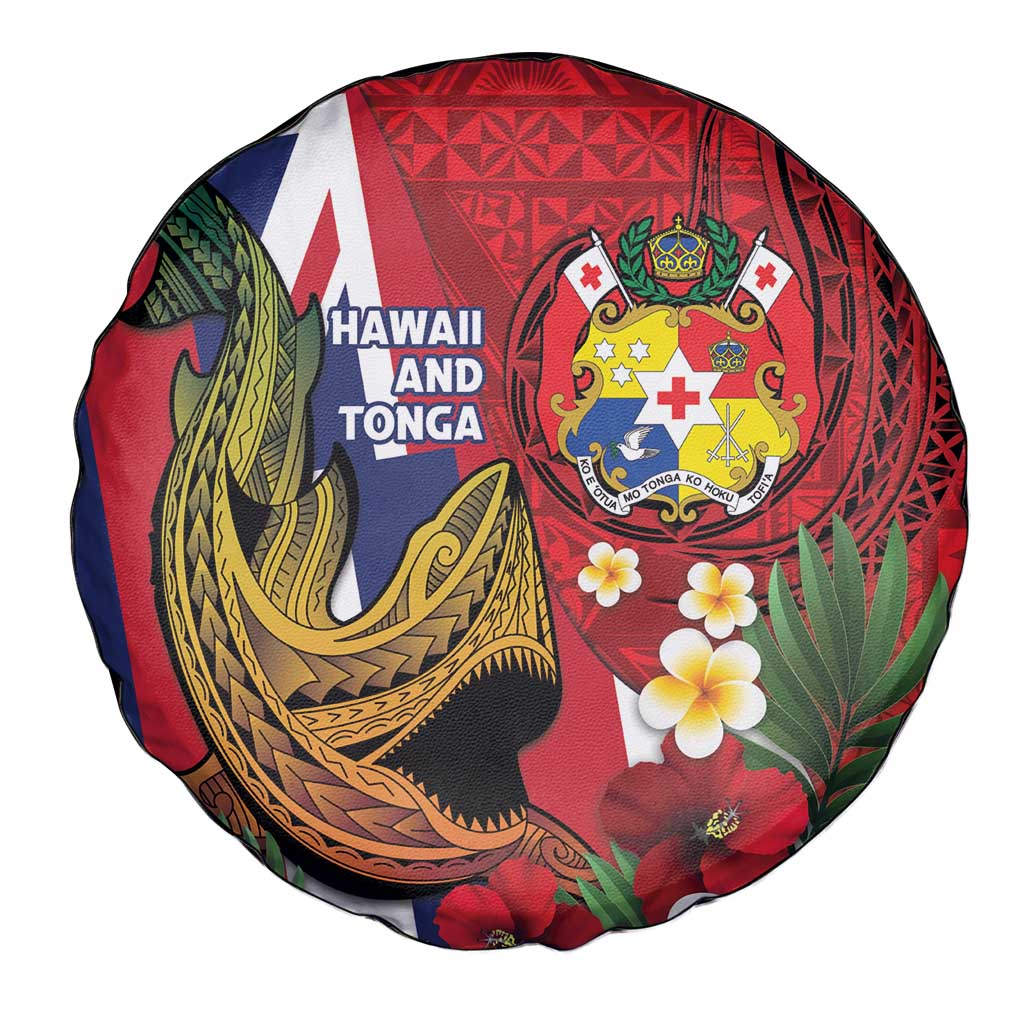 Hawaii And Tonga Spare Tire Cover Shark Tattoo With Tongan Coat Of Arms LT14 - Polynesian Pride