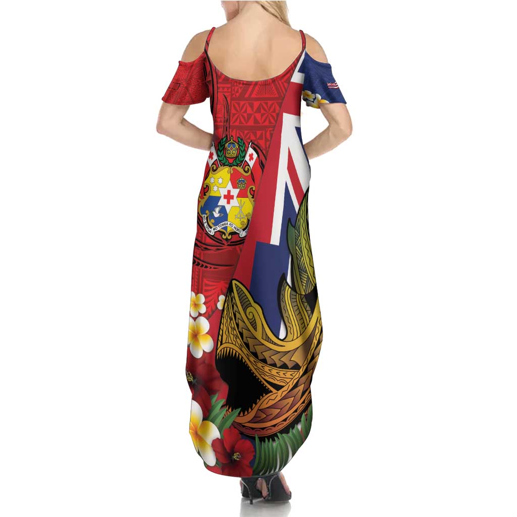 Hawaii And Tonga Summer Maxi Dress Shark Tattoo With Tongan Coat Of Arms LT14 - Polynesian Pride