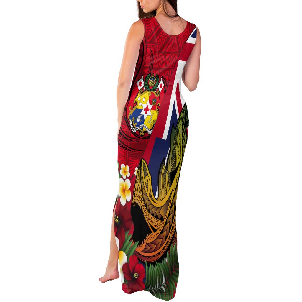 Hawaii And Tonga Tank Maxi Dress Shark Tattoo With Tongan Coat Of Arms LT14 - Polynesian Pride