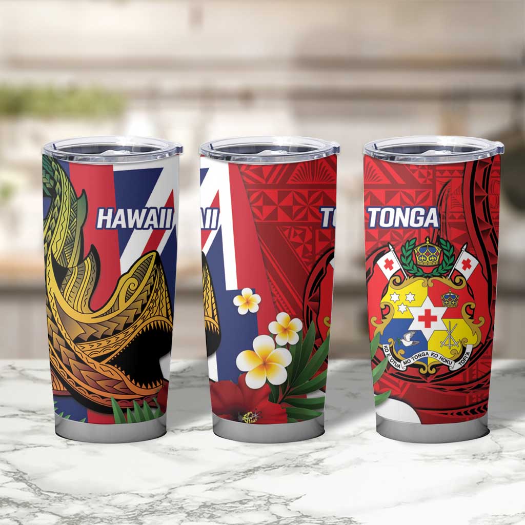 Hawaii And Tonga Tumbler Cup Shark Tattoo With Tongan Coat Of Arms LT14 - Polynesian Pride