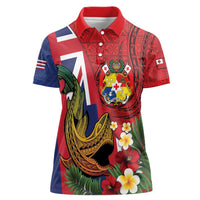 Hawaii And Tonga Women Polo Shirt Shark Tattoo With Tongan Coat Of Arms LT14 Female Red - Polynesian Pride