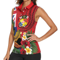 Hawaii And Tonga Women Sleeveless Polo Shirt Shark Tattoo With Tongan Coat Of Arms LT14 - Polynesian Pride