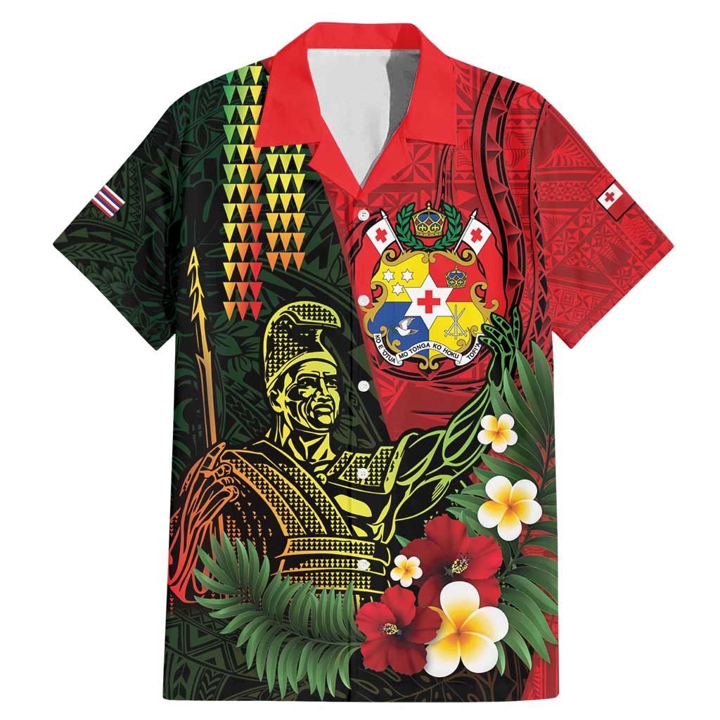 Hawaii And Tonga Family Matching Mermaid Dress and Hawaiian Shirt King Kamehameha Tribal Ngatu Pattern LT14 Dad's Shirt - Short Sleeve Red - Polynesian Pride