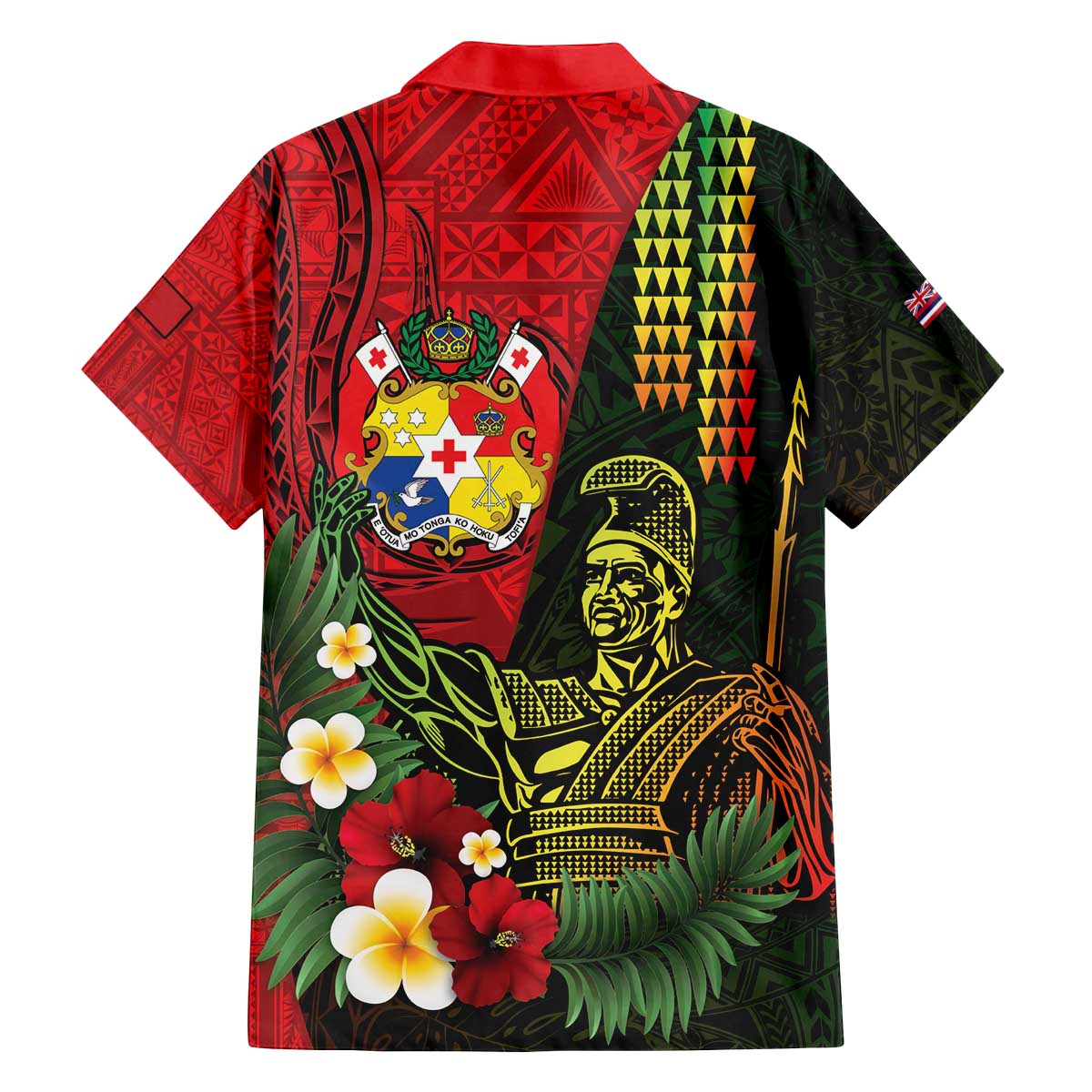 Hawaii And Tonga Family Matching Off The Shoulder Long Sleeve Dress and Hawaiian Shirt King Kamehameha Tribal Ngatu Pattern
