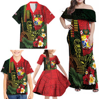 Hawaii And Tonga Family Matching Off Shoulder Maxi Dress and Hawaiian Shirt King Kamehameha Tribal Ngatu Pattern LT14 - Polynesian Pride