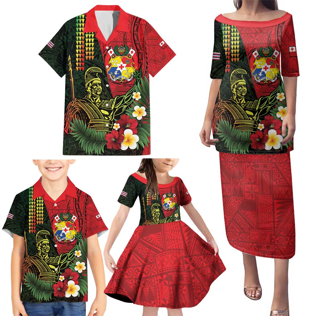 Hawaii And Tonga Family Matching Puletasi and Hawaiian Shirt King Kamehameha Tribal Ngatu Pattern LT14 - Polynesian Pride