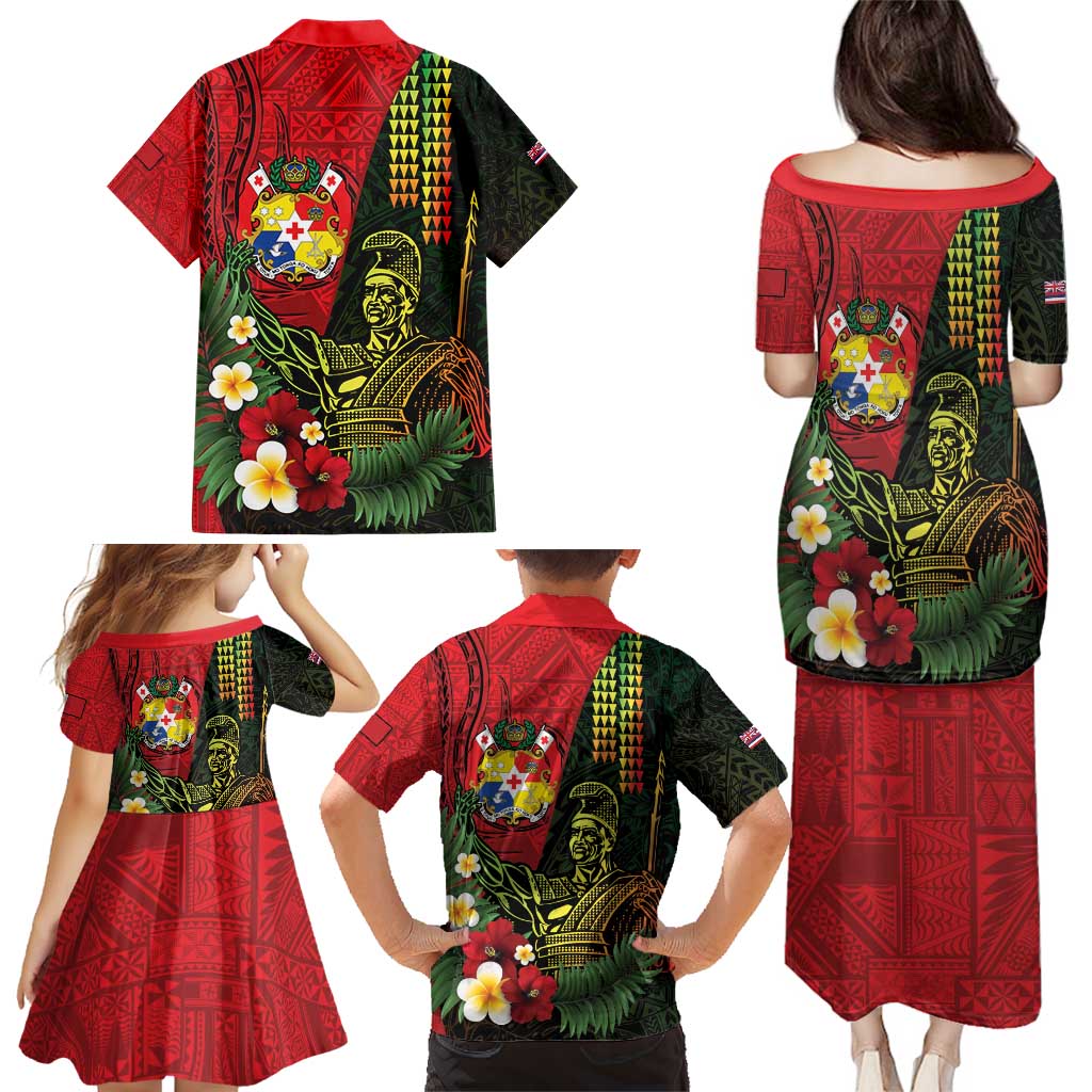 Hawaii And Tonga Family Matching Puletasi and Hawaiian Shirt King Kamehameha Tribal Ngatu Pattern LT14 - Polynesian Pride