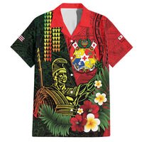 Hawaii And Tonga Family Matching Puletasi and Hawaiian Shirt King Kamehameha Tribal Ngatu Pattern LT14 Dad's Shirt - Short Sleeve Red - Polynesian Pride