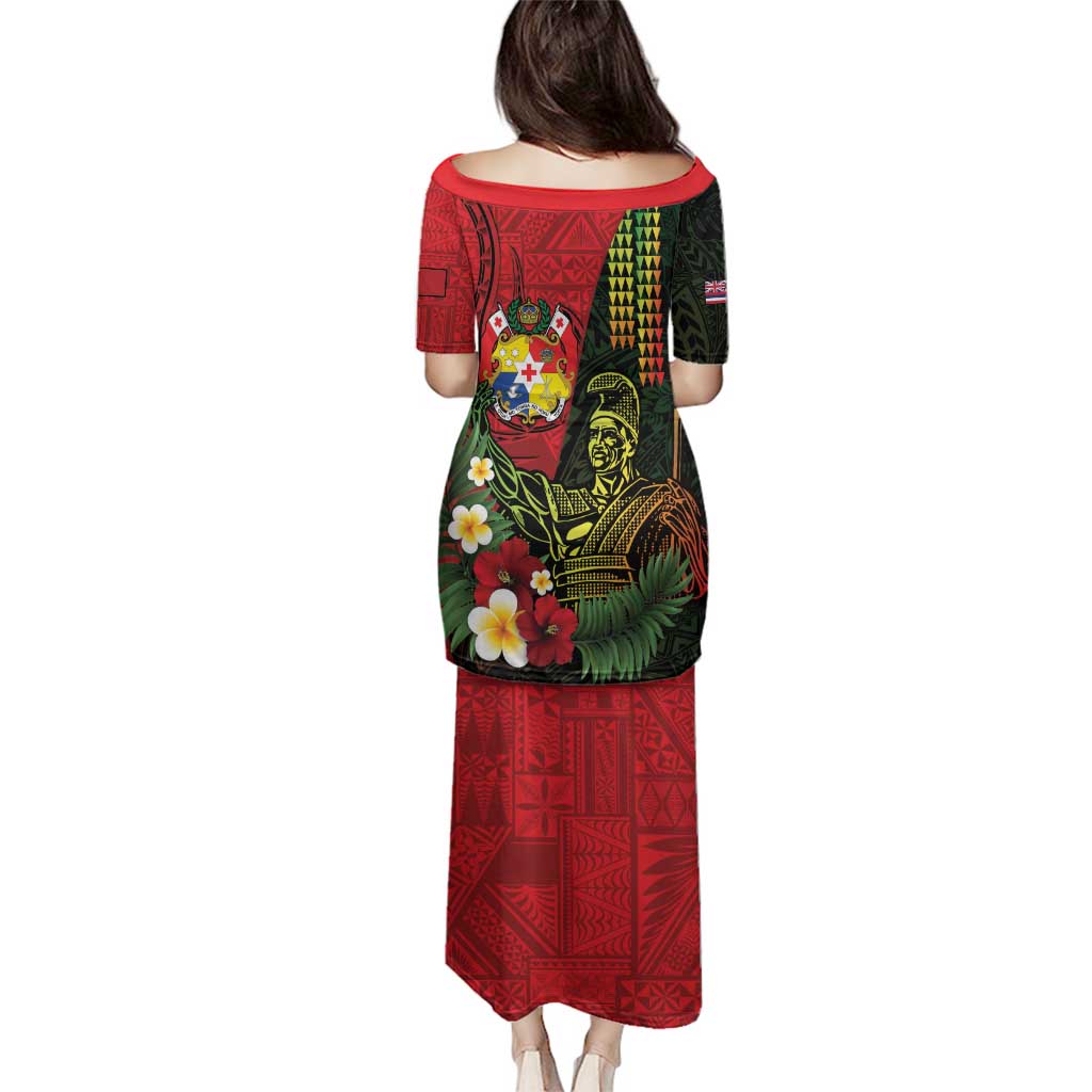 Hawaii And Tonga Family Matching Puletasi and Hawaiian Shirt King Kamehameha Tribal Ngatu Pattern LT14 - Polynesian Pride