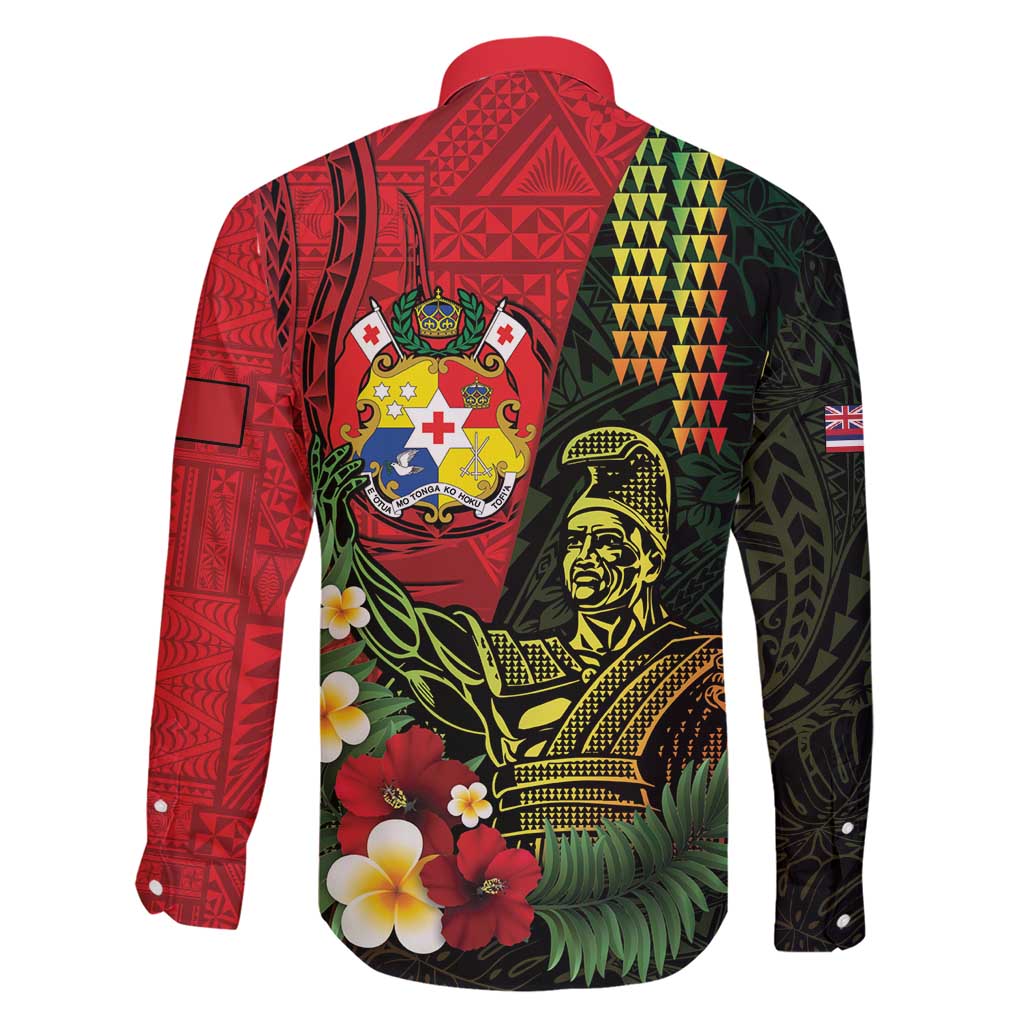 Hawaii And Tonga Family Matching Short Sleeve Bodycon Dress and Hawaiian Shirt King Kamehameha Tribal Ngatu Pattern