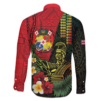 Hawaii And Tonga Family Matching Short Sleeve Bodycon Dress and Hawaiian Shirt King Kamehameha Tribal Ngatu Pattern