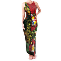 Hawaii And Tonga Family Matching Tank Maxi Dress and Hawaiian Shirt King Kamehameha Tribal Ngatu Pattern