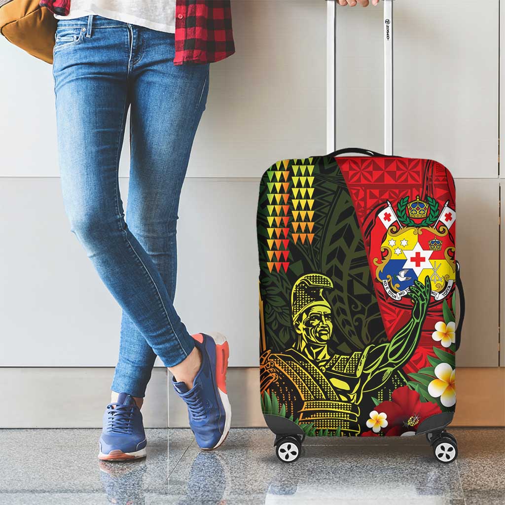 Hawaii And Tonga Luggage Cover King Kamehameha Tribal Ngatu Pattern