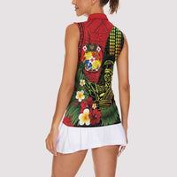 Hawaii And Tonga Women Sleeveless Polo Shirt King Kamehameha Tribal Ngatu Pattern