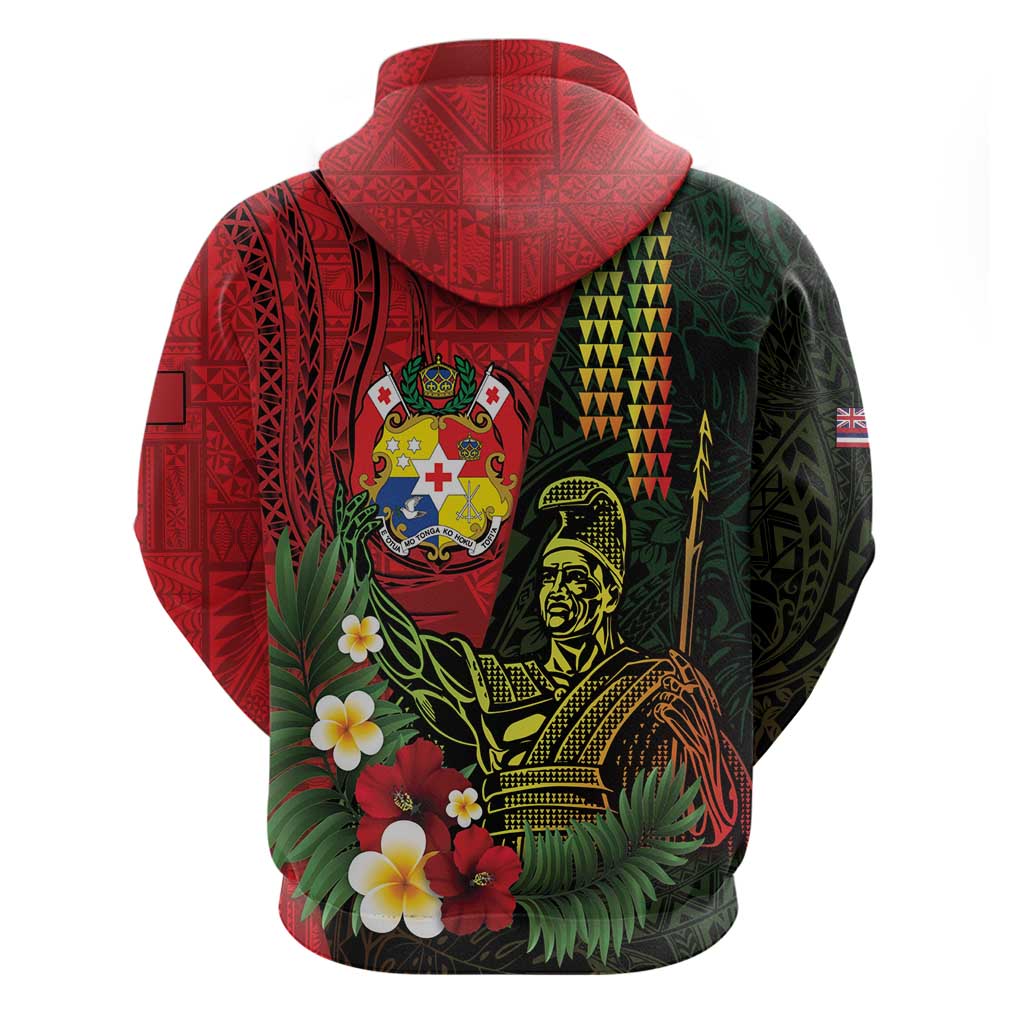 Hawaii And Tonga Zip Hoodie King Kamehameha Tribal Ngatu Pattern