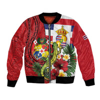 Hawaii And Tonga Bomber Jacket King Kalakaua Tribal Gecko Tongan Ngatu LT14 Unisex Red - Polynesian Pride