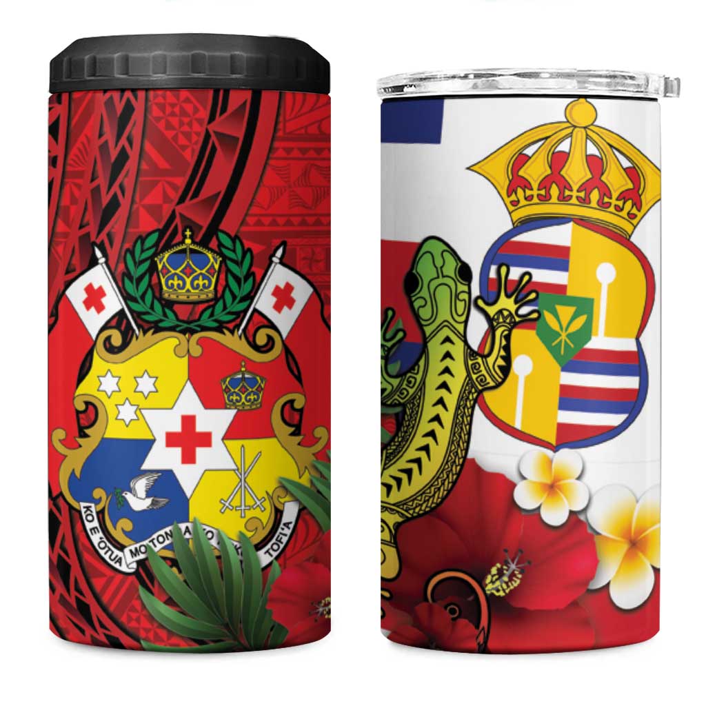Hawaii And Tonga 4 in 1 Can Cooler Tumbler King Kalakaua Tribal Gecko Tongan Ngatu LT14 One Size: 16 oz Red - Polynesian Pride
