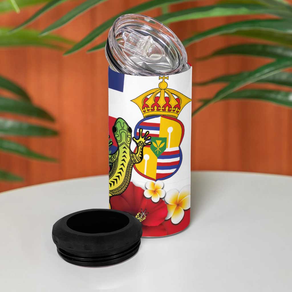 Hawaii And Tonga 4 in 1 Can Cooler Tumbler King Kalakaua Tribal Gecko Tongan Ngatu LT14 - Polynesian Pride