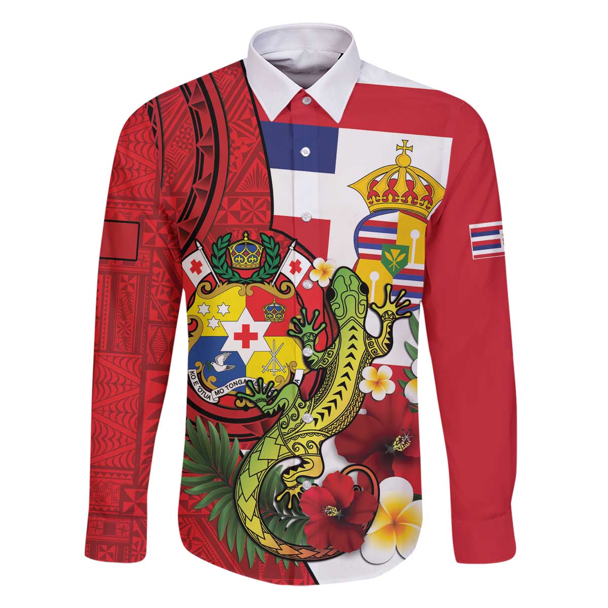 Hawaii And Tonga Family Matching Off The Shoulder Long Sleeve Dress and Hawaiian Shirt King Kalakaua Tribal Gecko Tongan Ngatu