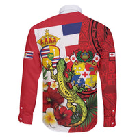 Hawaii And Tonga Family Matching Off The Shoulder Long Sleeve Dress and Hawaiian Shirt King Kalakaua Tribal Gecko Tongan Ngatu