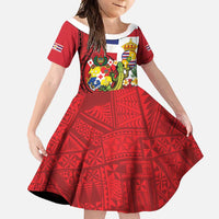 Hawaii And Tonga Family Matching Off Shoulder Maxi Dress and Hawaiian Shirt King Kalakaua Tribal Gecko Tongan Ngatu LT14 Daughter's Dress Red - Polynesian Pride